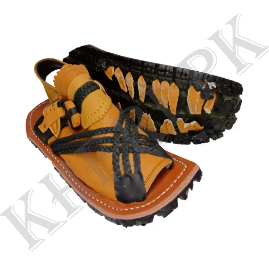 Balochi Chappal Sandal - Chawat - Gents - Genuine Leather - BrownBlack - Soft Insole - Thick Tyre sole famous nagra